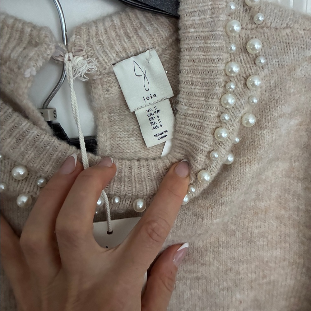 NWT Joie Beige Sweater with Pearl Accents and white cream midi skirt holiday out - Picture 4 of 7